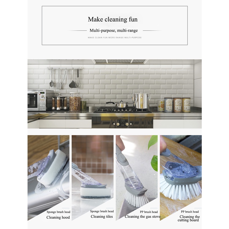 Bàn chải chà nồi chảo tự động có tay cầm dài / Cọ rửa chén bát đa năng tay cầm dài