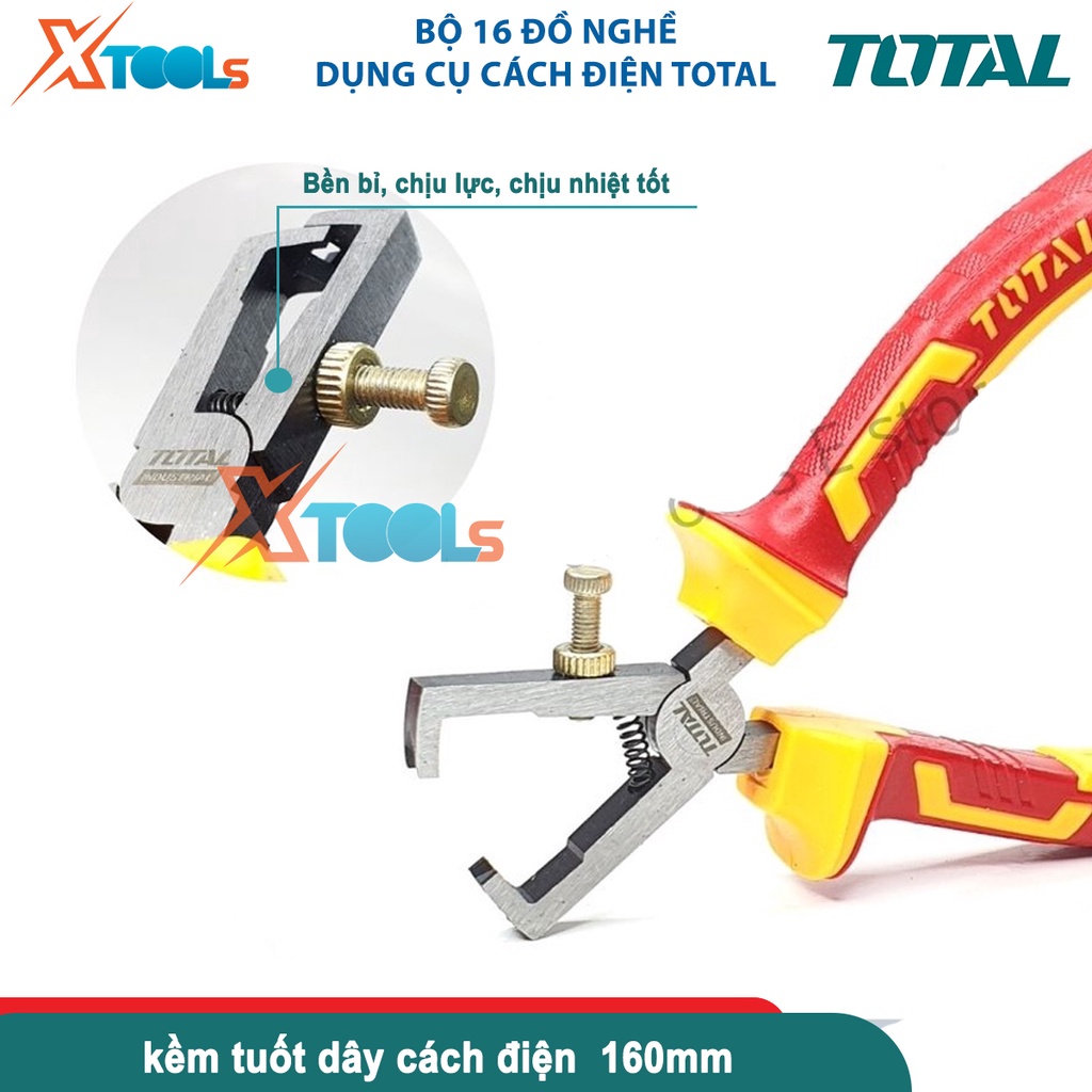 Bộ 16 công cụ dụng cụ cách điện TOTAL THKITH1601, bộ 16 chi tiết cách điện có chứng nhận 1000V, VDE/GS-CHÍNH HÃNG-XTOOLS