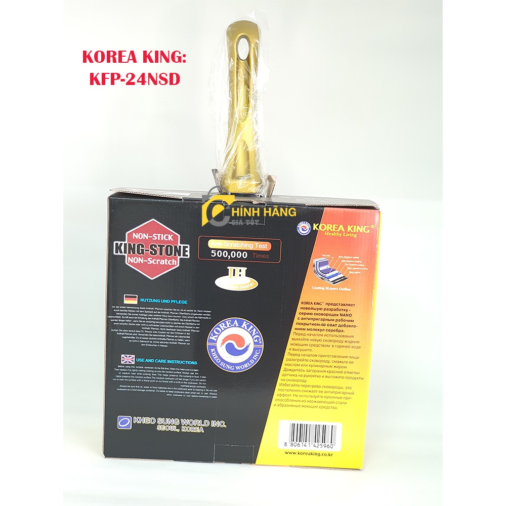 Chảo Đá Inox King Stone Korea King KFP-24NSD (Sử Dụng Bếp Từ Sâu) Made in Korea