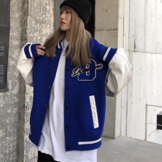 Áo Bomber - Jacket Vasity tay da chất dạ ép phối chữ thêu xù cao cấp loại 1