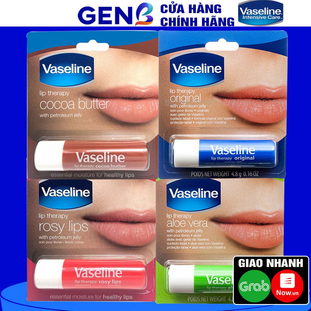 Son Dưỡng Môi Vaseline CHÍNH HÃNG Dạng Thỏi Ordinary/ Ca Cao/ Hồng/ Nha Đam Không Màu Lót Son Lì Trang Điểm Mỹ Phẩm GENB