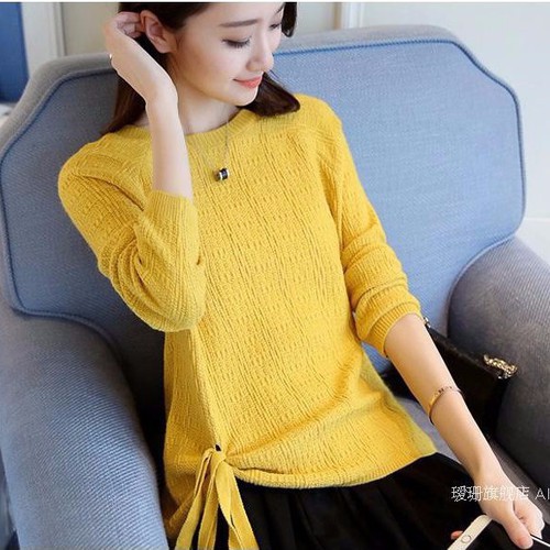 Áo len nữ hàn quốc from rộng cổ tròn dài tay chất đẹp,cột dây xinh xắn Al16