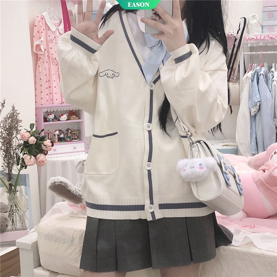 Áo Khoác Cardigan Dệt Kim Tay Dài Dáng Rộng Thêu Họa Tiết Melody Dễ Thương Thời Trang Thu Đông Cho Nữ