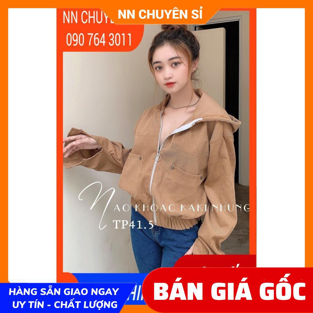 ẢNH THẬT ⚡ KHOÁC KAKI NHUNG TĂM - TP41.5 - KHOÁC NỮ TRƠN MÀU - KHOÁC NHUNG TĂM