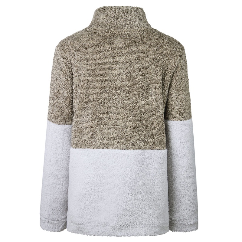 Áo Khoác Lông Cừu Tay Dài Có Khóa Kéo Phối Túi Màu Sắc Tương Phản Xinh Xắn Cho Nữ