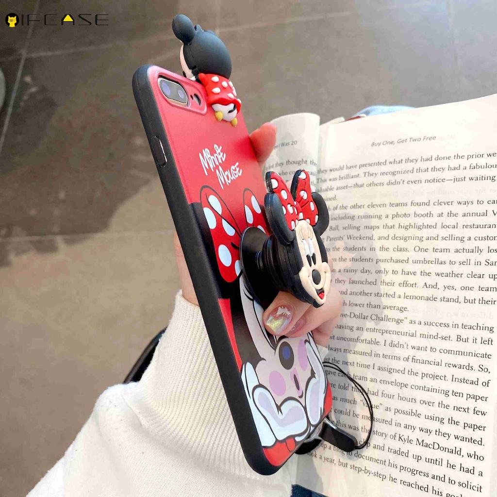 Ốp Điện Thoại TPU Mềm Có Chân Đứng Và Dây Treo Hoạt Hình Mickey Minnie Cho iPhone 11 Pro Max XS Max XR X 7 8 6 6s Plus