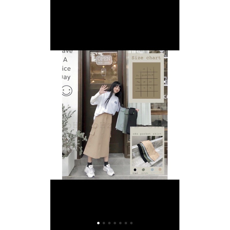 PASS// VÁY KAKI DÁNG CHỮ A DÀI NGANG BẮP CHÂN MẶC LÀ ĐẸP ( oHz pocket skirt)