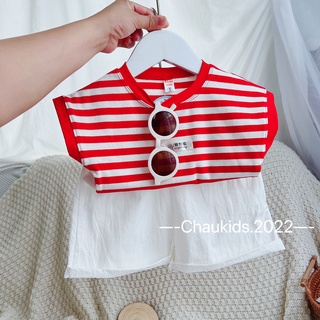 Bộ áo kẻ đỏ quần trắng cho bé