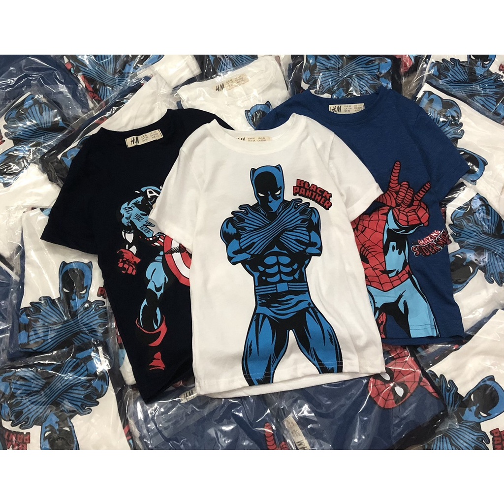 Áo thun cộc tay bé trai - Set 3 áo cotton cộc tay Marvel HM cho bé trai size 2-10t