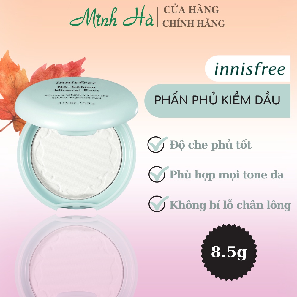 Phấn phủ Innisfree No Sebum Mineral Pact dạng nén 8.5g giúp kiềm dầu