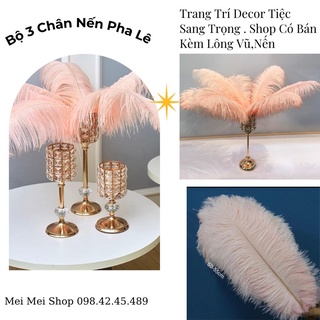 Chân Nến Bộ 3 Pha Lê Tròn Đính Ngọc Cao Cấp