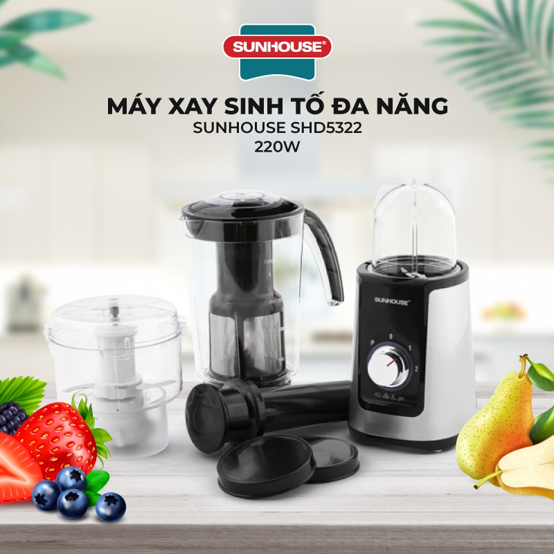 [Mã ELHA22 giảm 6% đơn 300K] Máy Xay Sinh Tố SUNHOUSE Đen SHD5322B - Máy Xay Sinh Tố Đa Năng 3 Cối Thay Thế