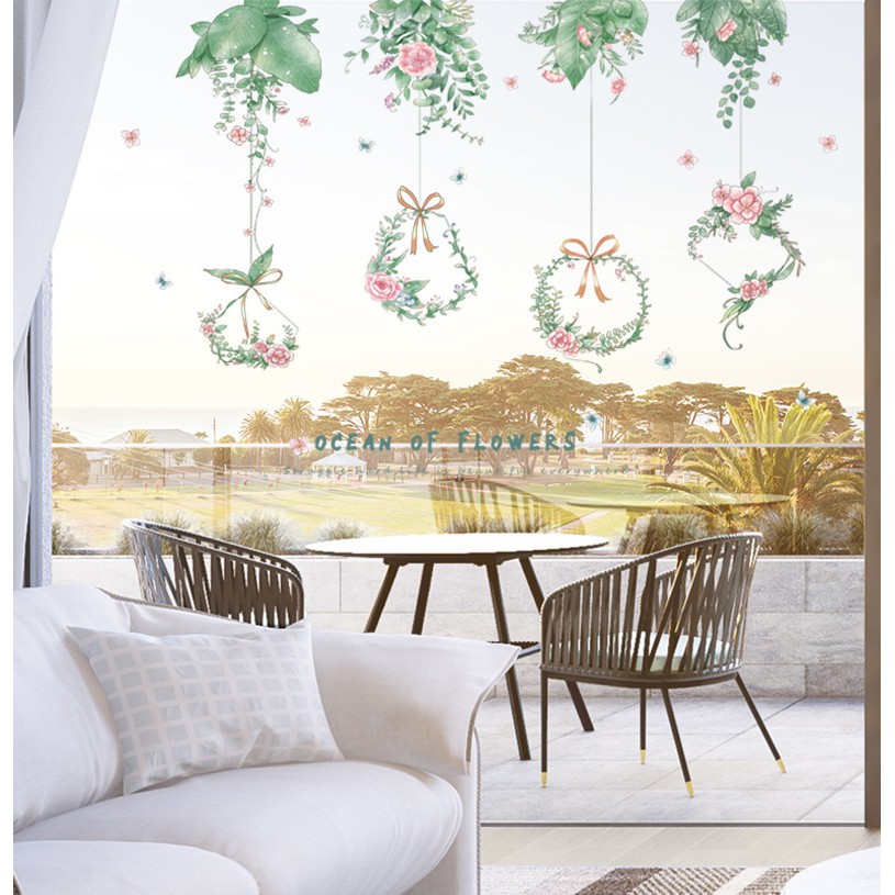 Tranh decal dán tường GIỎ HOA MỚI -Decal dán tường trang trí phòng khách