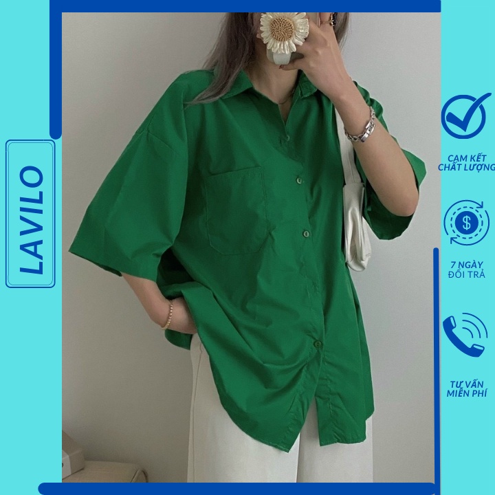 Áo sơ mi nữ form rộng kiểu tay ngắn công sở mặc nhà nhiều màu LAVILO SM08