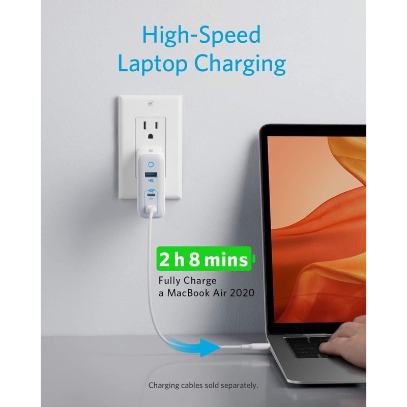 Cốc sạc 3 cổng 𝗔𝗡𝗞𝗘𝗥 𝗣𝗼𝘄𝗲𝗿𝗣𝗼𝗿𝘁 𝗜𝗜𝗜 𝟲𝟱𝗪 𝗘𝗹𝗶𝘁𝗲
