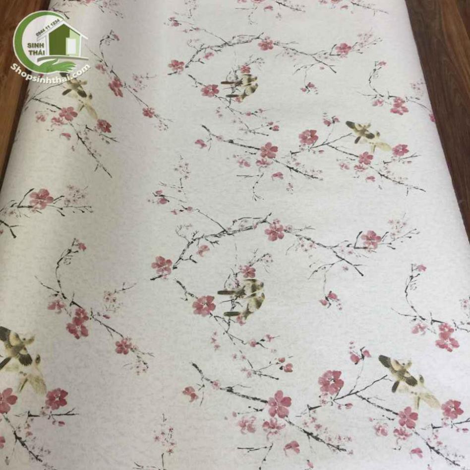 Giấy dán tường hoa đào màu hồng,  có sẵn keo