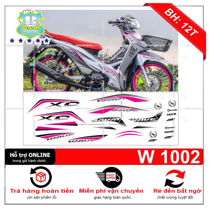 ( Quí khách vui lòng mang ra tiệm cho thợ dán ) Tem wave 110 in decal trong bạc hoặc trắng