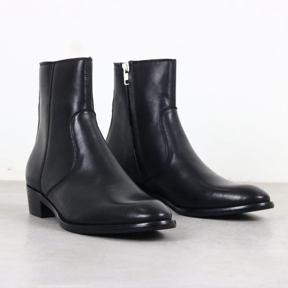 Giày Zip Boots da bò màu đen thời trang nam