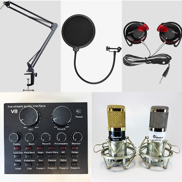 Trọn bộ Micro thu âm BM999 + Soundcard V8 và phụ kiện hát Karaoke