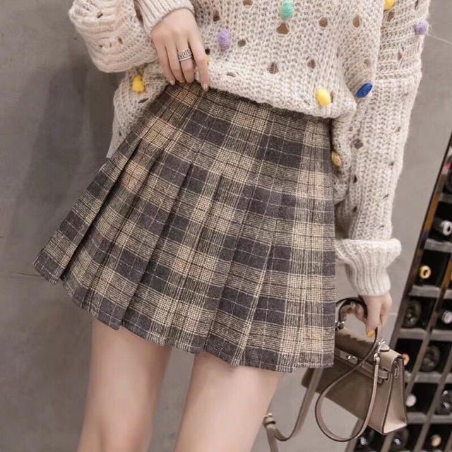 Chân váy xếp ly dạ kẻ