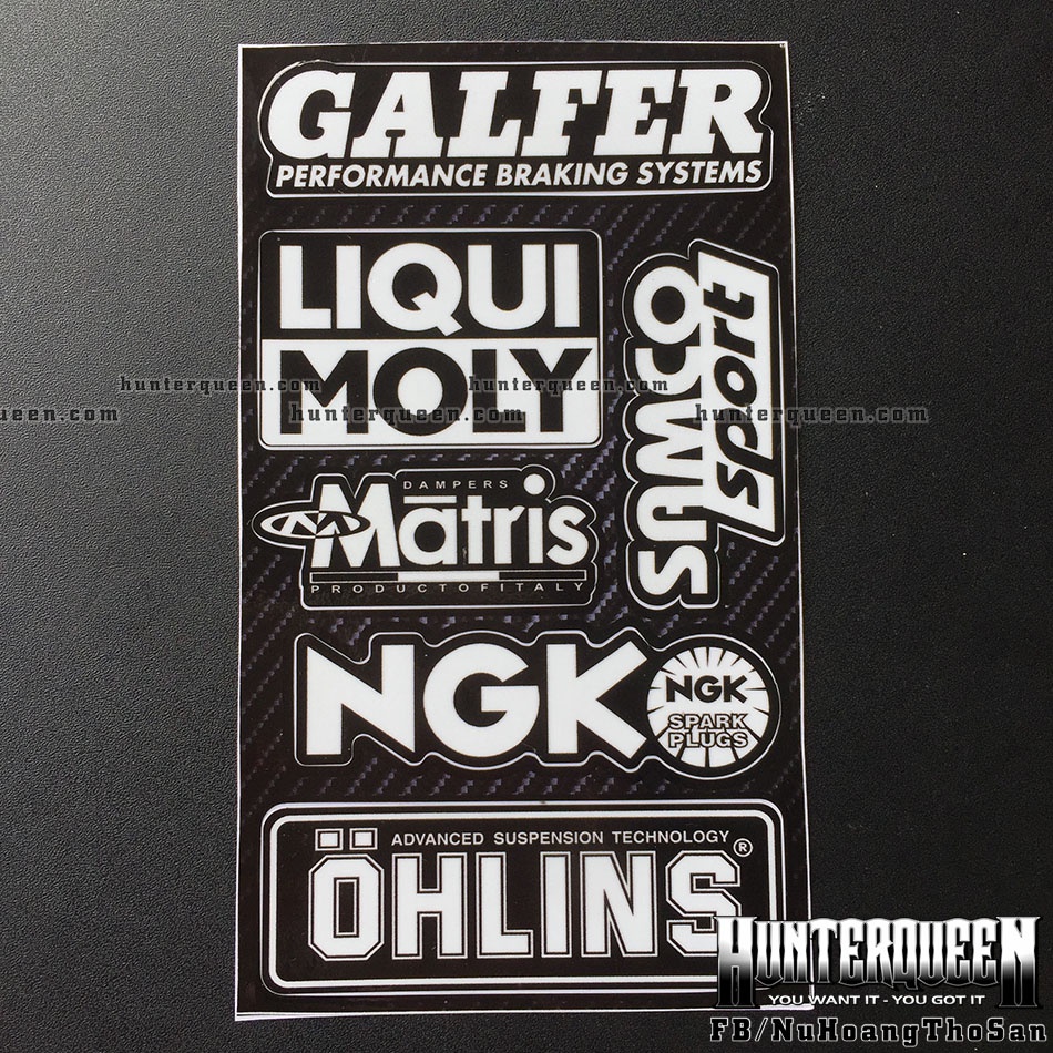 Logo trắng đen phong cách. Decal cao cấp chống nước. Bóng/ nhám tùy thích