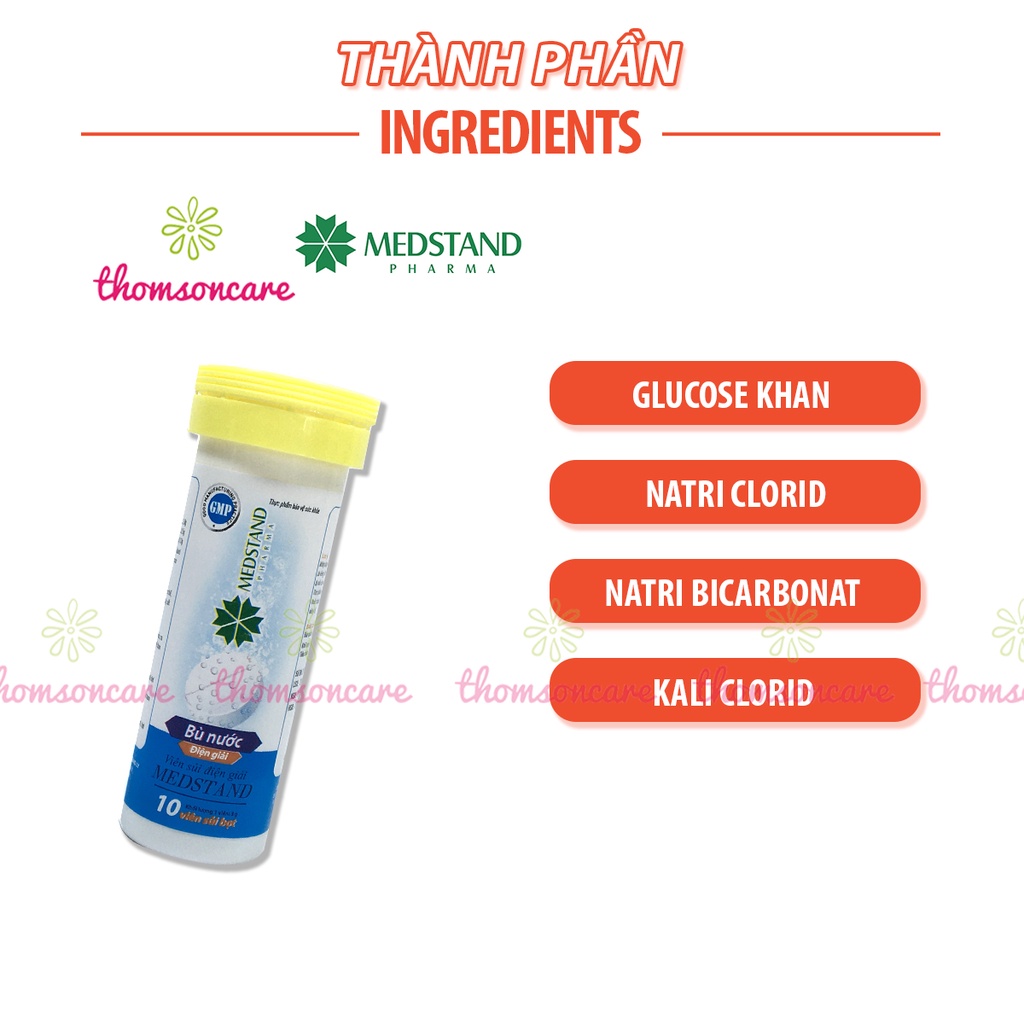 Viên sủi bù nước và chất điện giải Oresol Medstand - dùng sau khi chơi thể thao, bị sốt, mất nước - Tuýp 10 viên