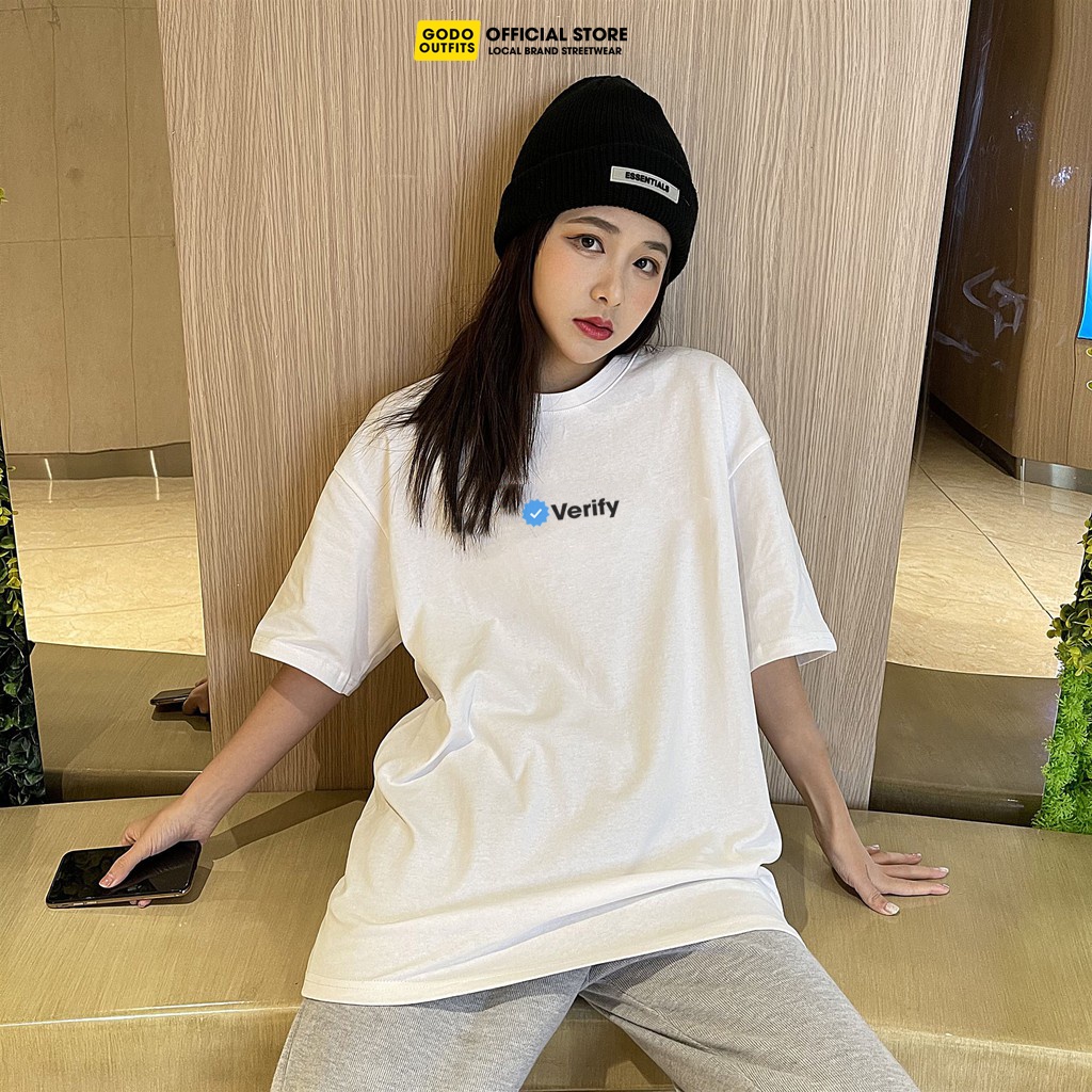 Áo thun tay lỡ Unisex form rộng local brand GODO OUTFITS IN VERIFY AT125,áo phông unisex primeum cotton 100%