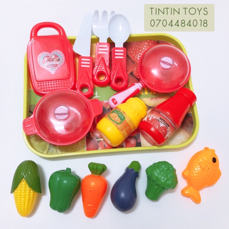 Đồ chơi khay đựng thức ăn, nhà bếp, nấu ăn, trái cây, bánh xinh xắn