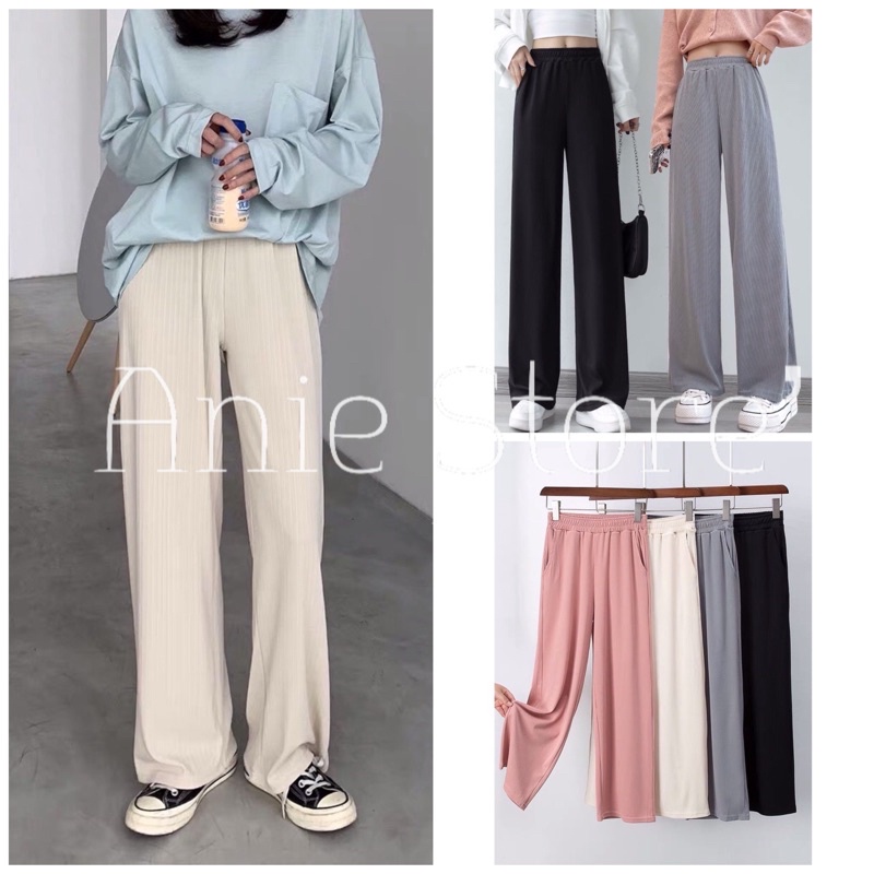 Quần Culottes Nữ Len Tăm Ống Rộng 🦋 Quần Suông Trơn Nữ Cạp Chun Dây Rút 3 Màu 🦋 | BigBuy360 - bigbuy360.vn