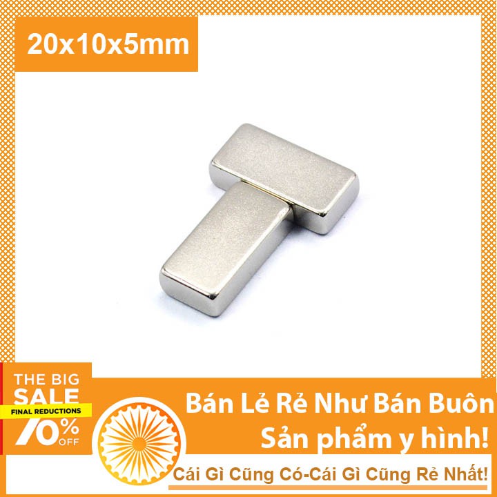 Nam châm đất hiếm 20x10x5mm mạ bạc từ tính mạnh N35