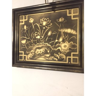 Tranh phong khách - Tranh tân cổ điển sơn nhũ đồng giả cổ Hoa sen