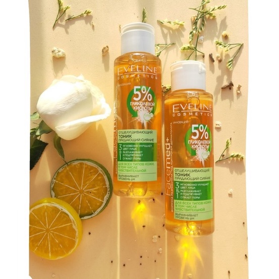 Toner Eveline 5% Glycolic Acid - Glycol Therapy cho da căng bóng, láng mướt, mờ thâm mụn