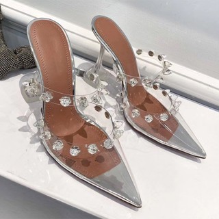 Giày cao gót nữ bít mũi trong suốt đính đá gót kiểu - Giày bít mũi gót cao 10cm - Giày nữ trong suốt - Linus LN269