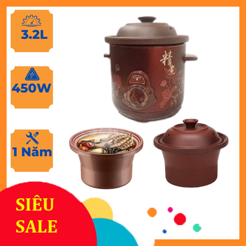 Nồi Nấu Chậm Đa Chức Năng Kho Cá, Thịt, Nấu Cháo Bằng Điện Tự Động, Chất Liệu Gốm, Chất Lượng Chính Hãng