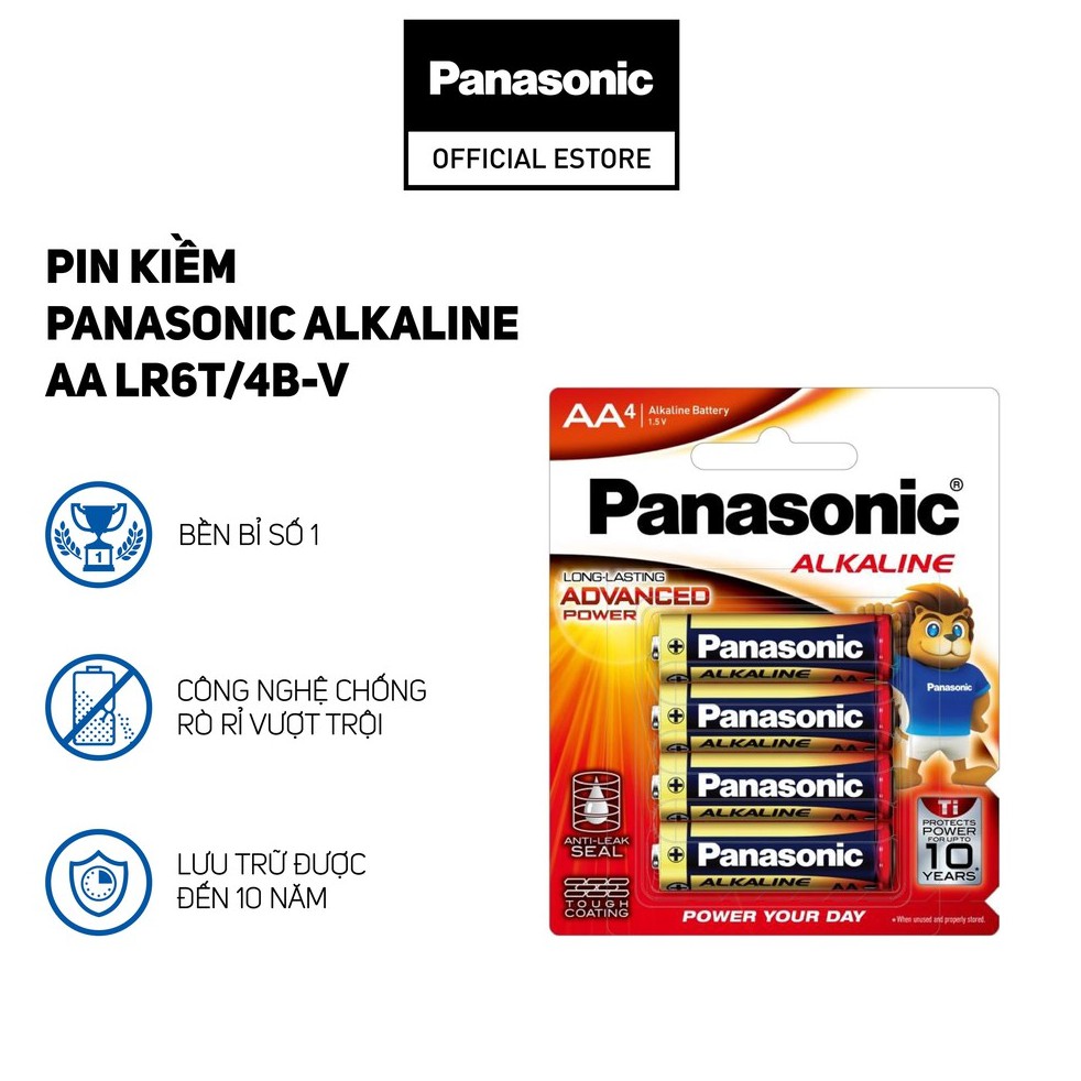 Vỉ Pin kiềm Panasonic Alkaline AA LR6T/2B-V (4 viên) – Hàng Chính Hãng