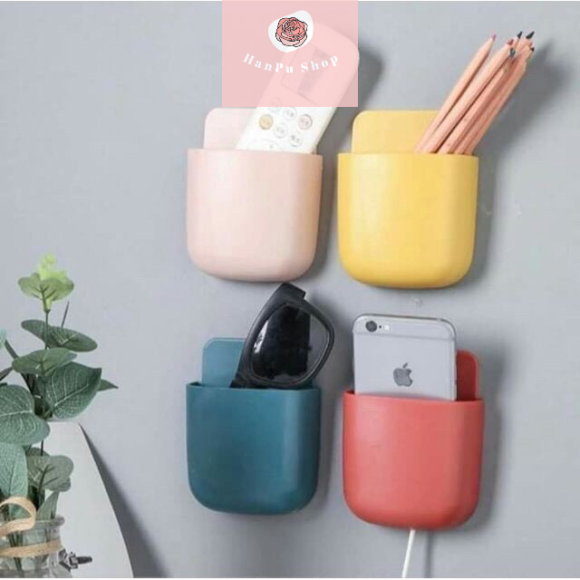 Kệ Dán Tường Cắm Bút Viết Điện Thoại Remote Nhà Tắm Phòng Ngủ Trang Trí Đựng Vật Dụng Đa Năng