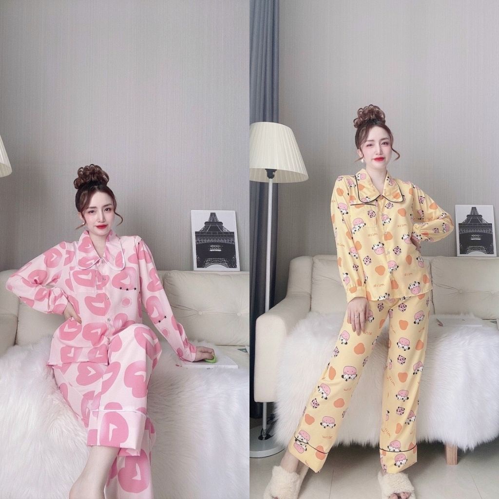 Đồ ngủ Pijama , Đồ ngủ Nữ Dễ Thương Lụa Cao Cấp mềm mịn &lt; 60Kg