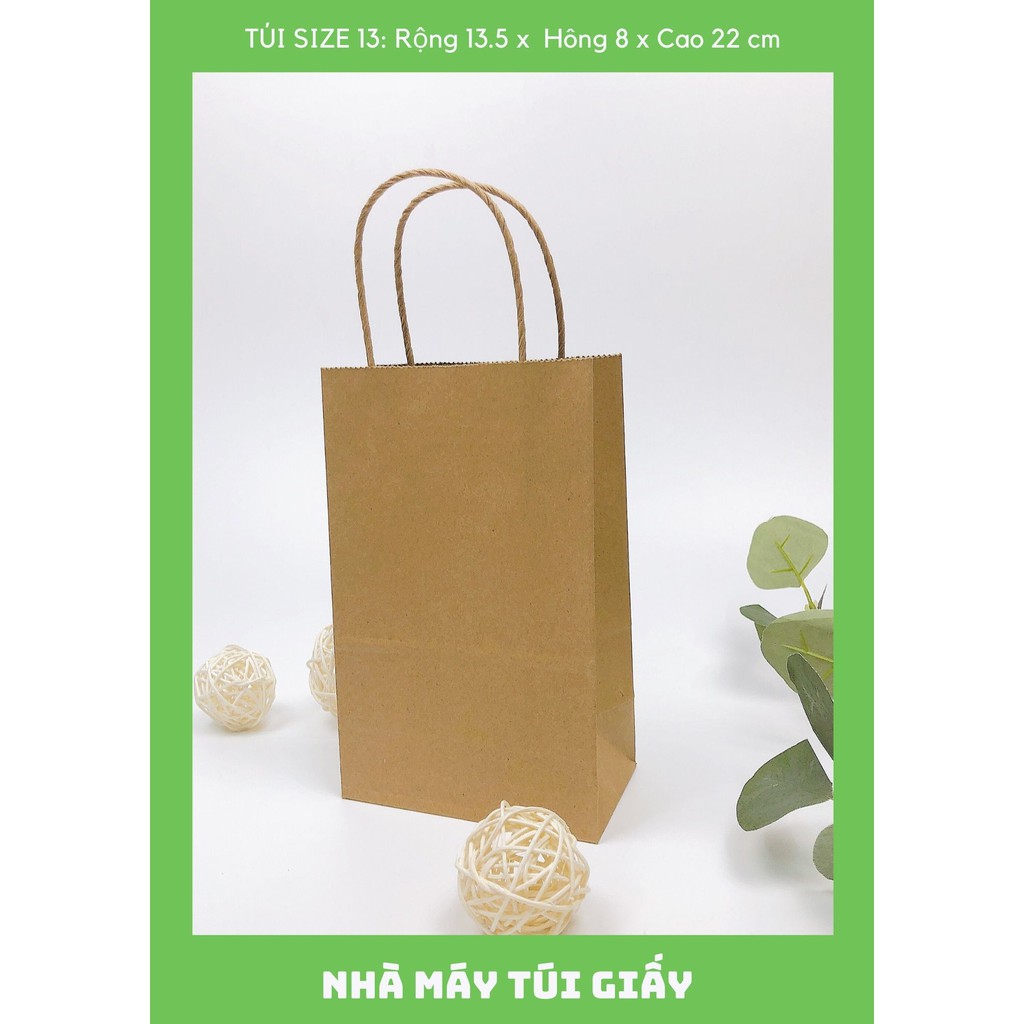 10 Chiếc Túi giấy nâu đựng quà Size 13 :13.5x8x22 cm có quai  ẢNH THẬT VÀ VIDEO