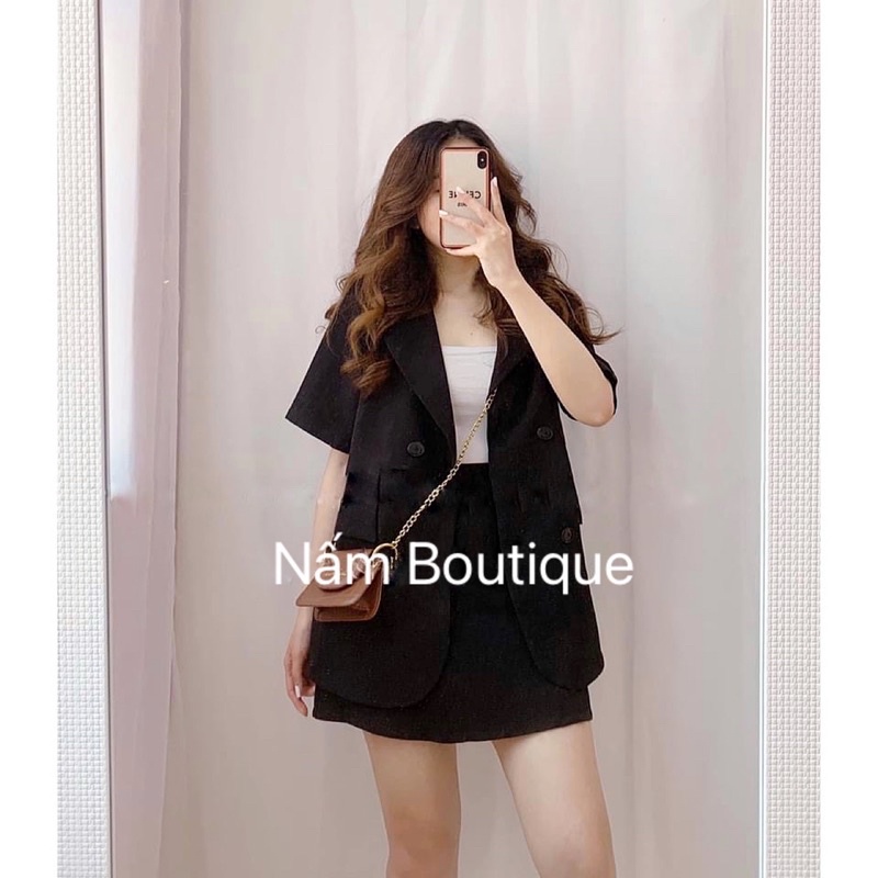 Set áo Blazer ngắn tay kèm chân váy phong cách Ulzzang Hàn Quốc tiểu thư (ảnh chụp thật 100%)