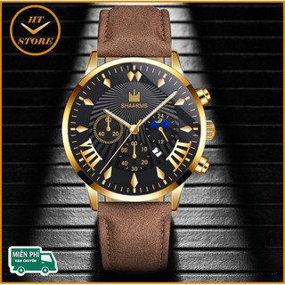 Đồng hồ nam giá rẻ dây da Shaarms chạy bằng pin