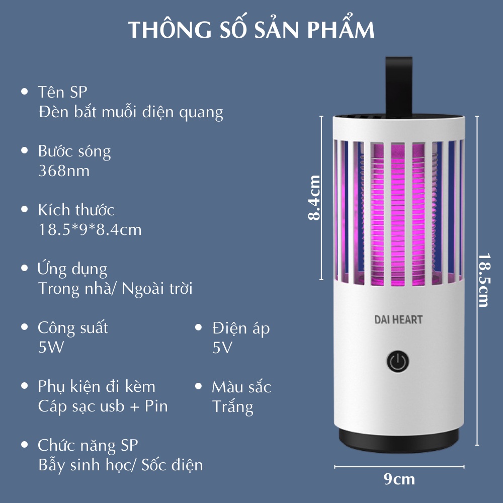 Đèn bắt muỗi sốc điện diệt côn trùng CTFAST 02, bắt muỗi tự động bằng ánh sáng tím an toàn