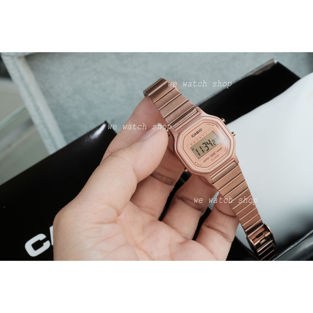Đồng hồ nữ chính hãng Casio Standard LA-11WR-5ADF mặt điện tử cổ điển dành cho nữ dây kim loại mạ vàng hồng