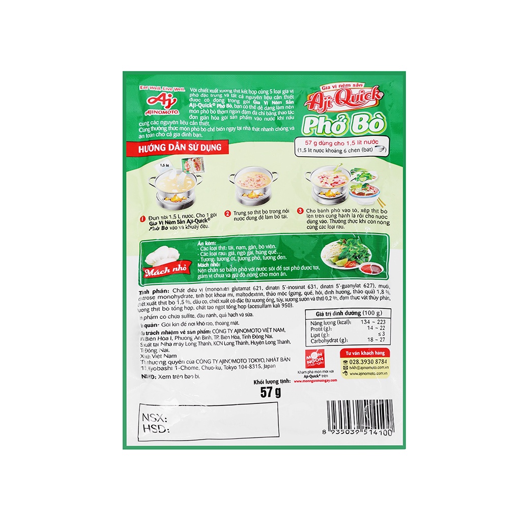 Gia vị nêm sẵn nấu phở bò Aji-Quick gói 57g