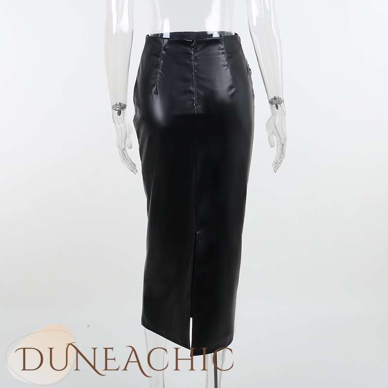 Chân váy DUNEA da pu lưng cao dáng dài xẻ tà quyến rũ cho nữ