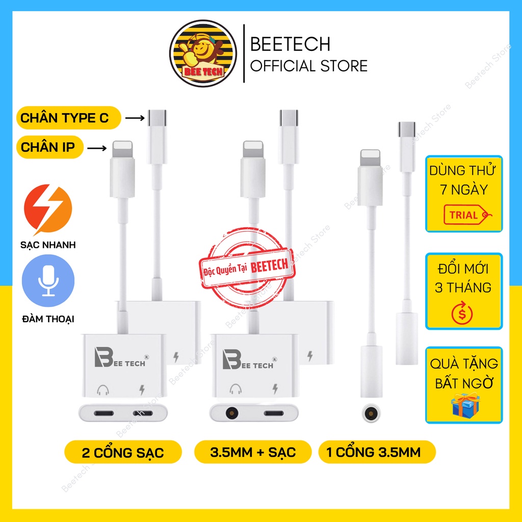 Adapter chia cổng , jack chuyển đổi sang 3.5mm chân táo và type c BTJ05 Chất lượng âm thanh cao-Beetech