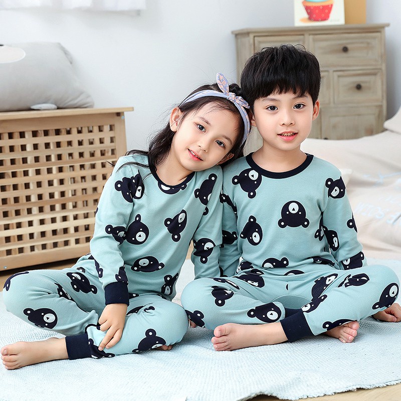 Bộ Đồ Ngủ Pijama Tay Dài Chất Cotton Thời Trang Xuân Thu Cho Bé 100-160cm