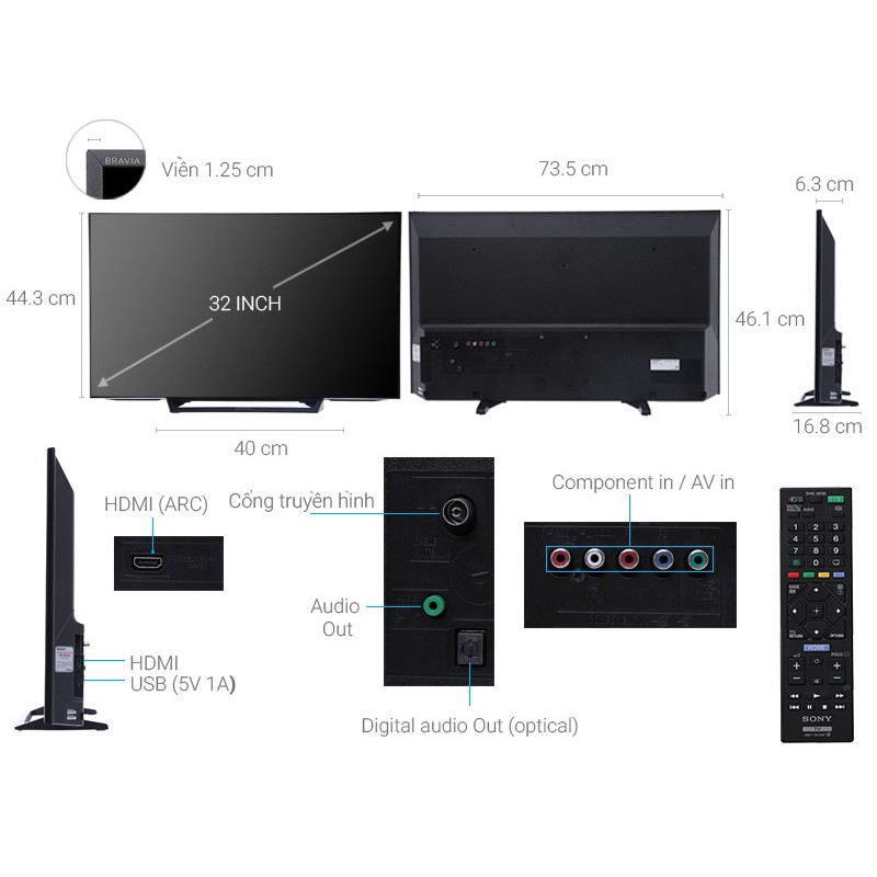 Tivi 32inch Sony 32R300E thường