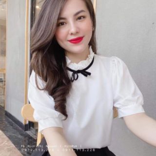 Set áo cổ nơ + chân váy xòe