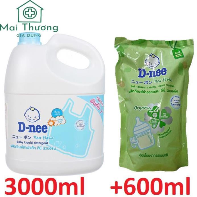 Nước Giặt Dnee Thái Lan Team Đại Thịnh 3000ml Và 1 Túi Rữa Bình Sữa 600ml