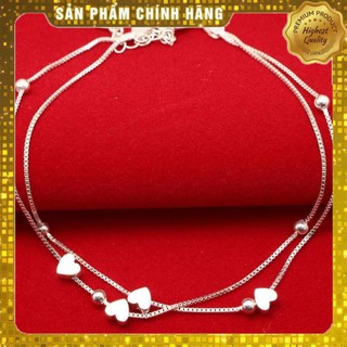 Lắc chân bạc nữ đẹp, giá rẻ dây kép hình trái tim
